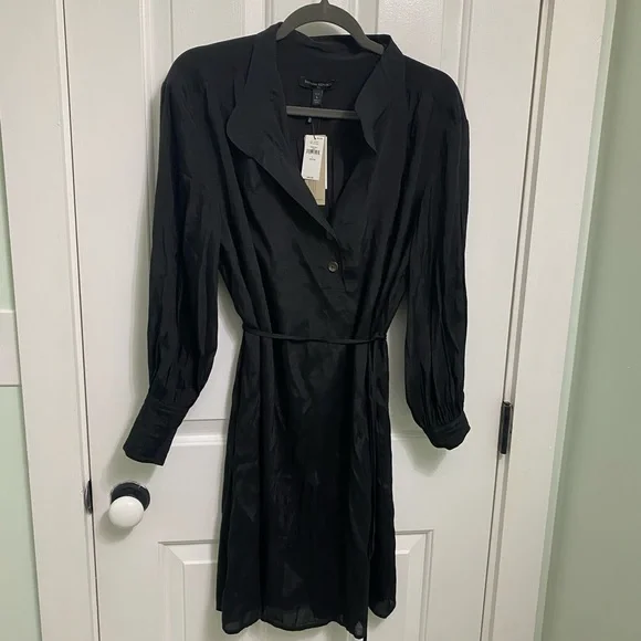 Banana republic factory collared black shirt dress large petite NWT